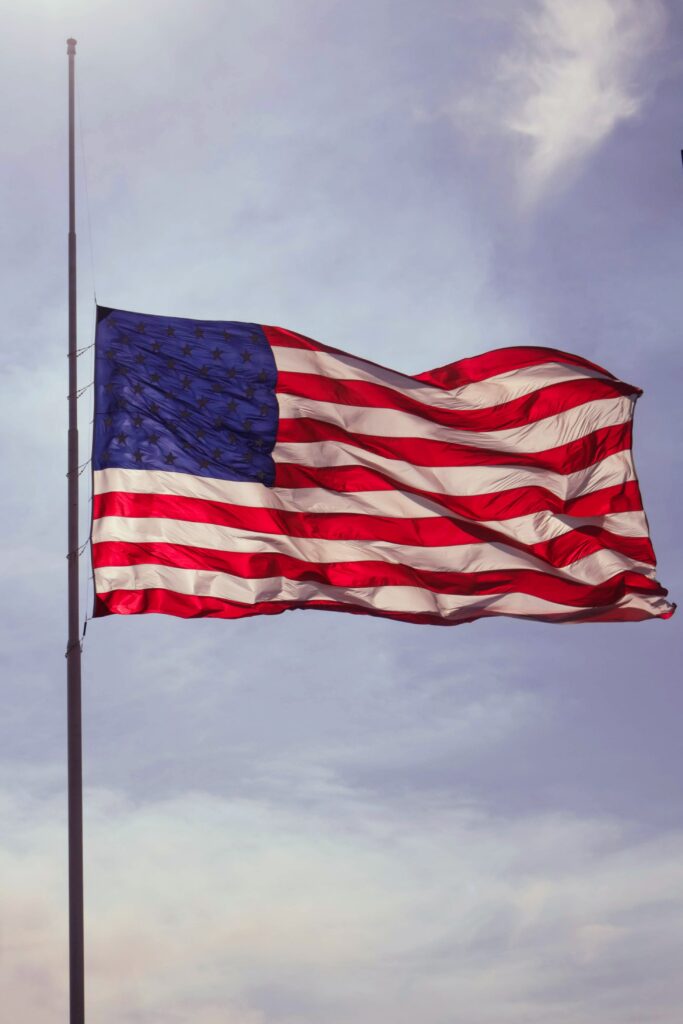 An American flag at half mast.